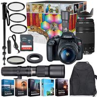 Canon EOS Rebel T7 DSLR Camera with 18-55mm & 75-300mm Lenses Kit + 500mm Preset Wildlife Lens - Deluxe Professional Photo & Video Creative Bundle
