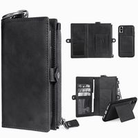 Spritech S9 Plus Wallet Case,Galaxy S9 Case, Functional Trifold Leather Protective Case Layered with Hanging Hook & Zipper & Card Slots Magnetic Detachable Back Cover for Samsung Galaxy S9 Plus