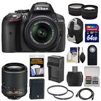 Nikon D5300 Digital SLR Camera & 18-55mm G VR II Lens (Black) with 55-200mm VR II Lens + 64GB Card + Backpack + Battery & Charger + Tele/Wide Lens Kit