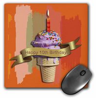 3dRose LLC 8 x 8 x 0.25 Inches Mouse Pad, Happy 10th Birthday, Strawberry Ice Cream Cone on Abstract, Orange (mp_43494_1)