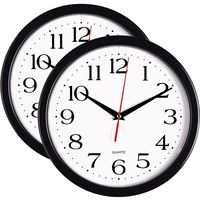 Bernhard Products - Black Wall Clocks, 2 Pack Silent Non Ticking 10 Inch Quality Quartz Battery Operated Round Easy to Read Home/Office/School Clock (Black)