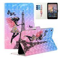 Ostop Compatible with All-New Amazon Kindle Fire HD 8 Tablet 2016/2017/2018 Case,Premium Stand Folio Case Slim Wallet PU Leather Smart Cover with Auto Sleep/Wake,Girl Tower