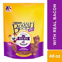 Purina Beggin' Strips Made in USA Facilities Dog Training Treats, Original With Bacon - 48 oz. Pouch