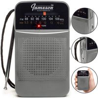 AM FM Portable Pocket Radio with Great Reception - Small Battery Operated Transistor Style, Built-in Speaker, Headphone Jack, Retro - Powered by AA Batteries (Grey)