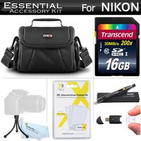 16GB Essentials Accessory Bundle Kit For Nikon D7200, D7100, D7000, D5300, D5200, D5100, D3300, D3200, D3100, D800, D800E, D700, D600, D610, D300S, D90, D4S, df, d4, d3x DSLR Digital SLR Camera Includes 16GB High Speed SD Memory Card + Carrying Case +++