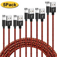 Longlidie iPhone Charger MFi Certified Lightning Cable, Durable Nylon Braided 5 Pack Fast USB Charging Syncing Cable Cord Compatible with iPhone X/Max/11/8/7/6/6S/5/5S/SE/Plus/iPad More - Black Red