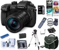 Panasonic LUMIX GH5 4K Mirrorless Camera w/Leica Vario-Elmarit 12-60mm Lens, Bundle with Bag, Intervalometer, Dual Charger, Battery, Filter Kit, 64GB SD Card, Tripod, SD Case, PC Software Kit, More