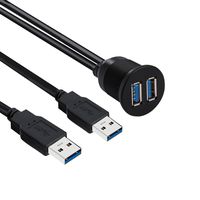 2 Ports Dual USB 3.0 Male to USB 3.0 Female AUX Flush Mount Extension Cable for Car Truck Boat Motorcycle Dashboard Panel -(3 Feet 1M)