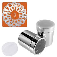 Powder Sugar Shaker with Lid, SOSMAR 18/8 Stainless Steel Cocoa Cinnamon Mesh Sifter/Sprinkler/Dredgers for Coffee Cappuccino Latte, 16 Pcs Coffee Stencils Template & Clip, 150 ML / 5.1 OZ
