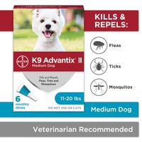 K9 Advantix II Flea And Tick Prevention for Dogs, Dog Flea And Tick Treatment for Medium Dogs 11-20 lbs, 6 Monthly Applications