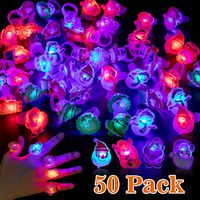 Qkurt 50 PCS Christmas Party Favors LED Finger Light, Glow Rings LED Party Favors LED Ring light Jelly Flashing Finger Toys for Kids and Adults Party Supplies (Random Style)