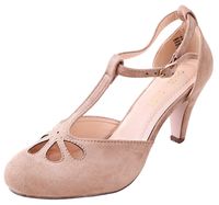 Chase & Chloe New Kimmy-36 Women's Teardrop Cut Out T-Strap Mid Heel Dress Pumps (8.5 M US, Taupe Suede)