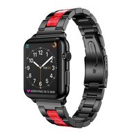 DKEnjoy Cellulose Acetate and Stainless Steel Replacement Band Wristband Bracelet Watch Strap for Apple Watch iWatch Series 4/3/2/1 Smart Watch (42/44MM, Black/Red)
