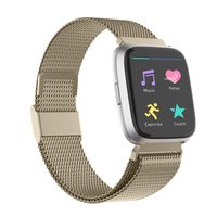 POY Compatible for Fitbit Versa Bands, Replacement for Stainless Steel Mesh Fitbit Versa Lite Bands Metal Strap with Strong Magnet Lock Wristbands for Women Men Champagne Large