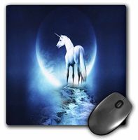 3dRose LLC 8 x 8 x 0.25 Inches Mouse Pad, White Unicorn in Front of Full Moon (mp_54188_1)