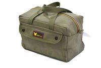 Government Issued Style Mechanics Heavy Duty Tool Bag with Brass zipper and side pockets, tool bag for cars, drill, garden, and electrician. Olive Green