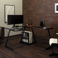 Walker Edison Furniture Company Modern Corner L Shaped Glass Computer Writing Gaming Gamer Command Center Workstation Desk Home Office, 51 Inch, Black