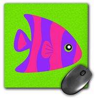 3dRose LLC 8 x 8 x 0.25 Inches Mouse Pad, Cute Bright Purple/Pink Stripe Tropical Fish on Green (mp_57110_1)
