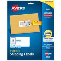 Avery Shipping Labels, Inkjet Printers, 250 Gift Labels, 2x4 Labels, Permanent Adhesive, TrueBlock (8163), White