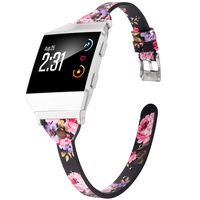 Wearlizer Slim Leather Band Compatible for Fitbit Ionic Bands Women Men, Genuine Leather Replacement Band Bracelet Compatible with Fitbit Ionic Small Large (Metal Silver Clasp) (Flower)