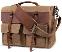 emissary Laptop Messenger Bag (15.6'' Laptop Bag) | Canvas and Leather Shoulder Briefcase |15.6'' Satchel and Computer Bag (Brown Half Leather)