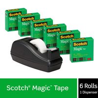 Scotch Magic Tape with Black Dispenser, 6 Rolls, Numerous Applications, Engineered for Office and Home Use, 3/4 x 1000 Inches, Boxed, 1 Dispenser (810K3)