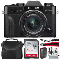 Fujifilm X-T30 4K Wi-Fi Mirrorless Digital Camera with XC 15-45mm Lens Kit - Black with 32GB Bundle and Travel Photo Cleaning Kit