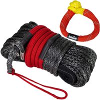 Rakapack UHMWPE 100ft Synthetic 3/8 in Winch Line 22,000 LBS Breaking Strength with Soft Shackle Rope, Abrasion Sleeve