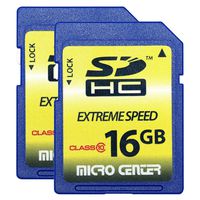 Micro Center 16GB Class 10 SDHC Flash Memory Card SD Card (2 Pack)