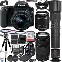 Canon EOS 250D (Rebel SL3) DSLR Camera with 18-55mm & 75-300mm Canon Lenses & 500mm Lens with 2X Teleconverter (1000mm) & Premium Accessory Bundle - Includes: SanDisk Ultra 64GB Card & More