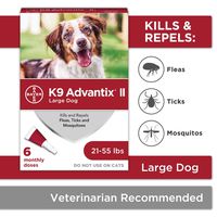Bayer K9 Advantix II Flea, Tick and Mosquito Prevention for Large Dogs, 21 - 55 lb, 6 doses