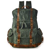 BRASS TACKS Leathercraft Men's Heavy Duty Waxed Canvas Vintage Backpack Genuine Leather Trim Casual 15.6"laptop Bookbag Travel Rucksack