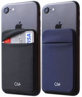 [Two] Stretch Card Sleeves Stick On Wallet for Cell Phone Card Holder Adhesive Sticker ID Credit Card Holder for Back of Phone (Black + Navy)