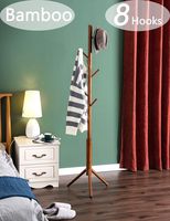 FILWH Bamboo Free Standing Coat Rack Stand, Adjustable Coat Tree with 3 Sections & 8 Hooks, Easy to Assemble Coat Hanger Stand for Bedroom, Office, Hallway, Entryway, Bedroom, Brown