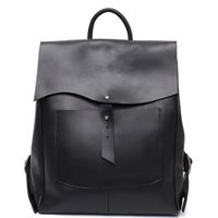 STEPHIECATH Women Wax Leather 13" Laptop Casual Daypacks Vintage Genuine Leather Flap Buckle Snap Front Pocket Backpack Knapsack School Travel Holiday Backpacks(BLACK)