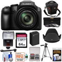 Panasonic Lumix DC-FZ80 4K Wi-Fi Digital Camera with 64GB Card + Battery + Case + Tripod + Flash & LED + 3 UV/CPL/ND8 Filters + Hood + Kit
