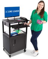 Line Leader Plastic AV Cart w/Locking Cabinet | Heavy Duty Mobile Workstation Supports 400 lbs | Includes Pullout Keyboard Tray & Cord Management | Great for Offices & Schools (Black / 27 x 18 x 42)