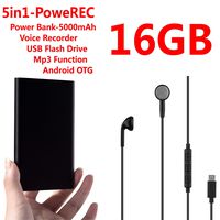 Digital Voice Recorder VOICE ACTIVATION Mini Voice Recorder Power Bank 5000mAh USB Flash Drive and Mp3 Function Continuous recording for 400 hours 16GB for Class, Meeting, Lectures    