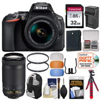 Nikon D5600 Wi-Fi Digital SLR Camera with 18-55mm VR & 70-300mm DX AF-P Lenses + 32GB Card + Case + Battery & Charger + Tripod + Filters + Kit