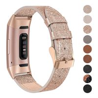 SWEES Leather Bands Compatible for Charge 3 & Charge 3 SE Fitness Tracker, Genuine Leather Band Strap Wristband Replacement for Women Men Small Large, Black, Rose Gold, Beige, Brown, Grey, Tan