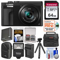 Panasonic Lumix DC-ZS70 4K Wi-Fi Digital Camera (Black) with 64GB Card + Case + Flash + Battery + Charger + Tripod + Kit