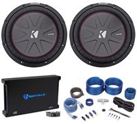 (2) Kicker 43CWR122 COMPR12 12" 2000 Watt Car Subwoofers+Mono Amplifier+Amp Kit