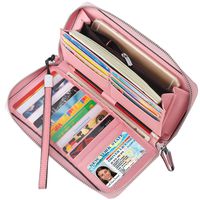 Lavemi Women's RFID Blocking Real Leather Zip Around Wallet Clutch Large Travel Purse Wristlet(Large Size Pebbled Pink)