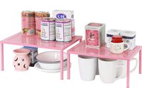 SimpleHouseware Expandable Stackable Kitchen Cabinet and Counter Shelf Organizer, Pink