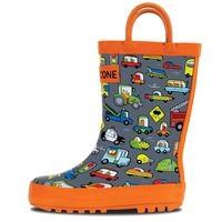 LONECONE Rain Boots with Easy-On Handles in Fun Patterns for Toddlers and Kids, Rush Hour, 4 Big Kid