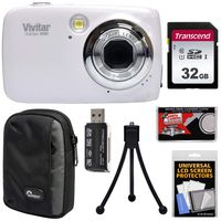 Vivitar ViviCam VX022 Digital Camera (White) with 32GB Card + Case + Tripod + Kit