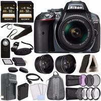 Nikon D5300 DSLR Camera with 18-55mm AF-P DX Lens (Grey) + Battery + Charger + Sony 32GB Card + HDMI + Backpack Case + Remote Bundle