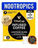 VitaCup Lightning Blend Nootropic Coffee Pods 16ct Intense Energy Focus | Vitamin-Infused Coffee | 2X Caffeine | Vegan | Vitamin B1, B5, B6, B9, B12, D3 | Compatible K-Cup Brewers Including Keurig