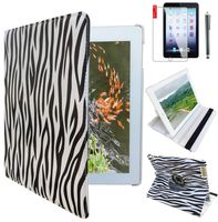 Ipad Case 360 Degrees Rotating Stand Leather Magnetic Smart Cover Case for Ipad 2/3/4 Generation Case with Bonus Screen Protector, Stylus and Cleaning Cloth, (Zebra Design-Black)