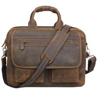 Jack&Chris Men's Handmade Leather Briefcase Laptop Bag Messenger Shoulder Bag,NM1862